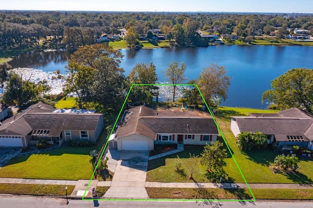 bird's eye view featuring a water view