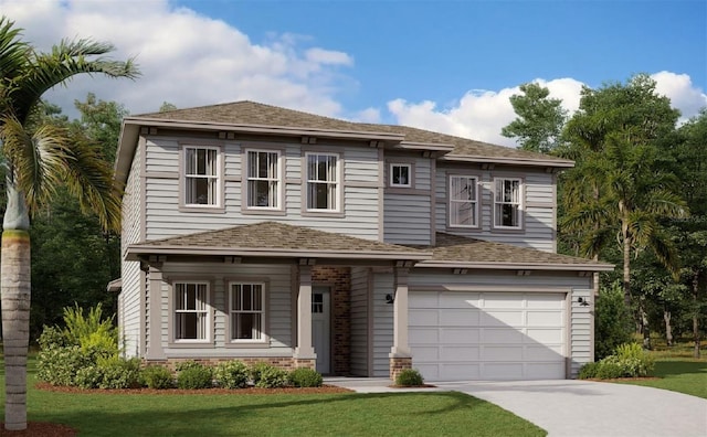 view of front of home with a front lawn and a garage