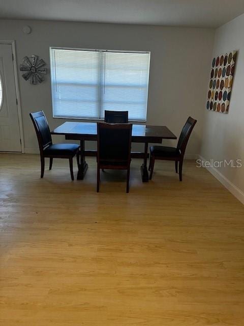 dining space with light hardwood / wood-style flooring