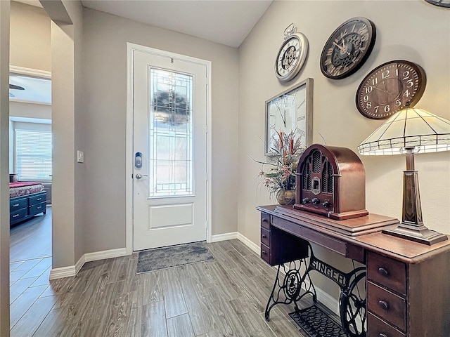 foyer with light wood-type flooring