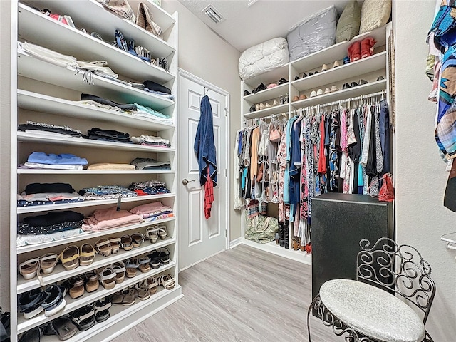 walk in closet with hardwood / wood-style flooring