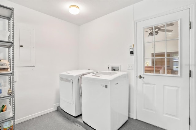 washroom featuring electric panel and washing machine and dryer