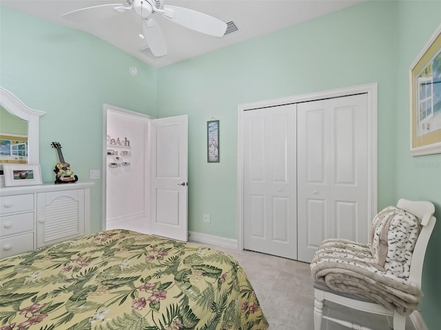 bedroom with a closet and ceiling fan