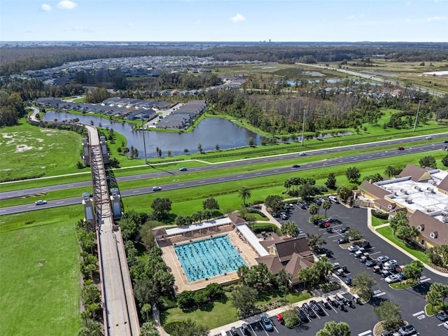 aerial view featuring a water view