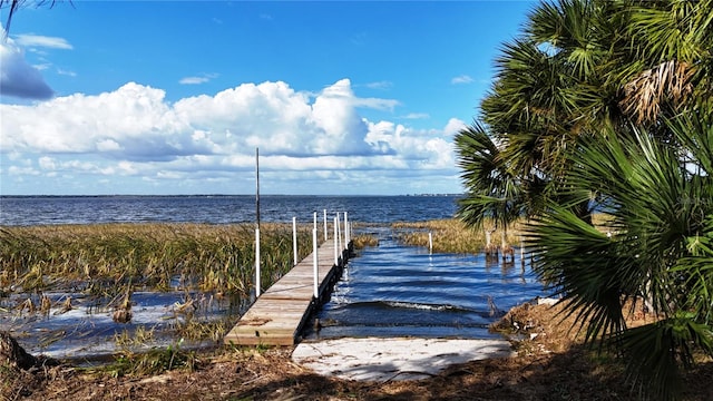 view of dock with a water view