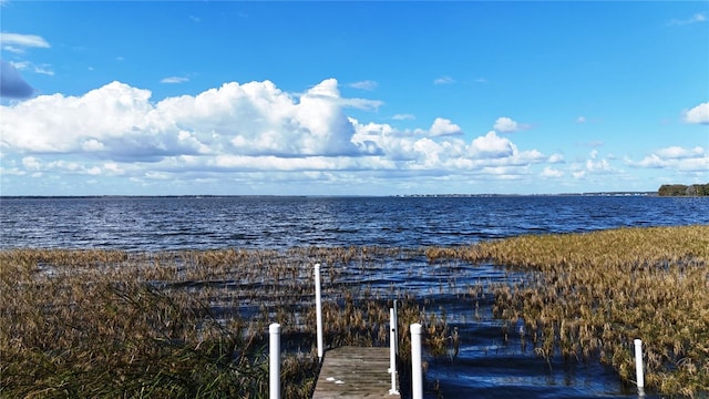 view of dock with a water view