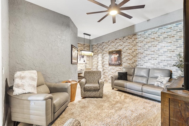 living room with ceiling fan