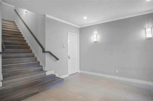 staircase with ornamental molding