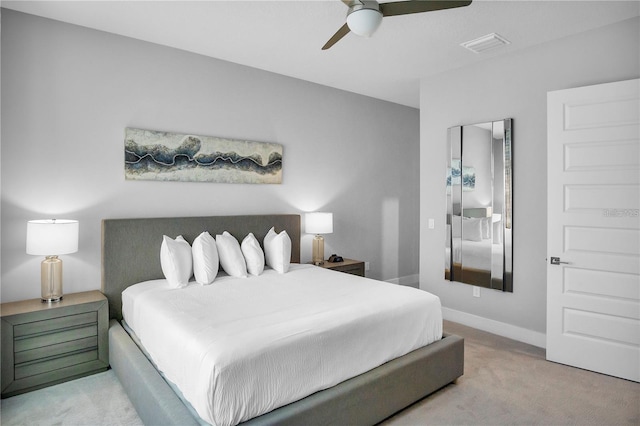 bedroom featuring carpet floors and ceiling fan