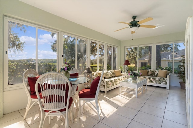 sunroom / solarium featuring ceiling fan