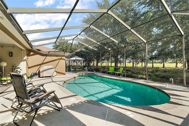 view of pool featuring a patio area and a lanai