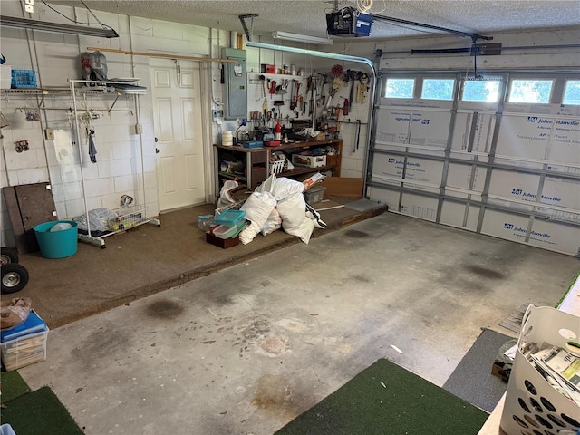 garage featuring a garage door opener and electric panel