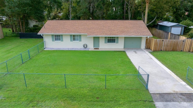 ranch-style home featuring a front yard