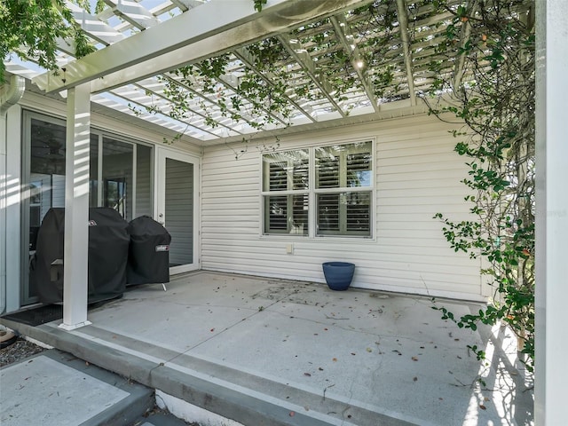 view of patio / terrace featuring a pergola and grilling area