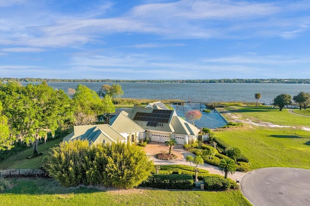 aerial view with a water view