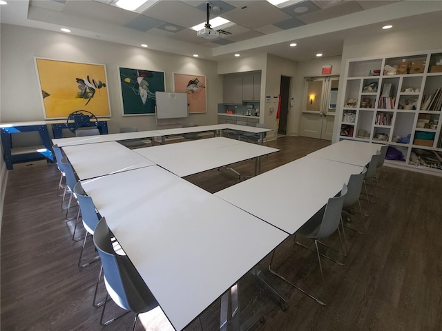 playroom with dark hardwood / wood-style flooring