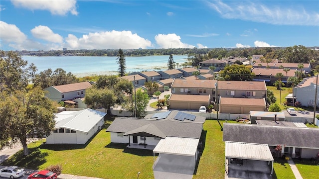 aerial view with a water view