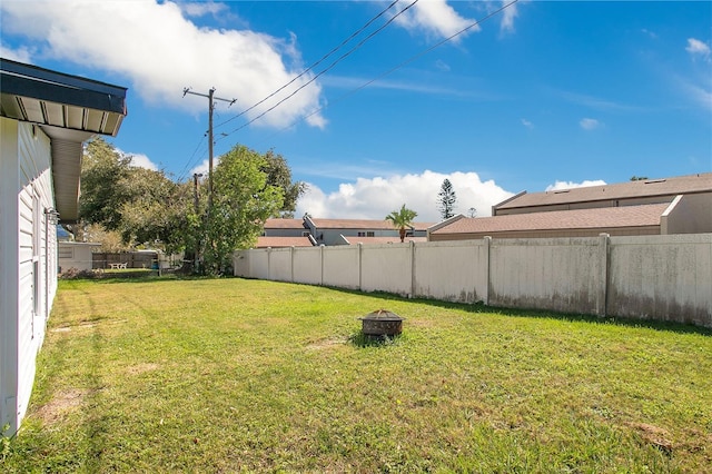 view of yard with an outdoor fire pit and a fenced backyard