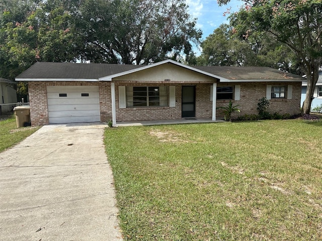 ranch-style house with a front lawn and a garage