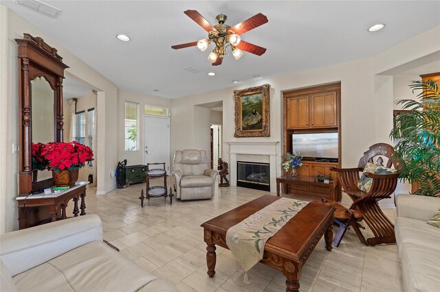 living room with ceiling fan