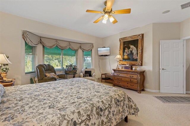 bedroom with carpet floors and ceiling fan