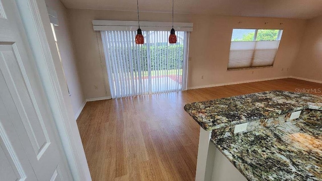 unfurnished dining area with light hardwood / wood-style floors