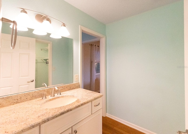 bathroom with vanity and wood-type flooring