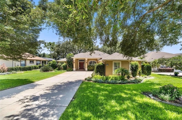 ranch-style home featuring a front yard