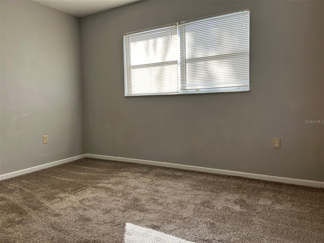 spare room featuring a textured ceiling and carpet flooring