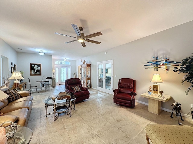 4088 Kingsley St, Clermont, FL 34711 - living room featuring baseboards, french doors, and a ceiling fan