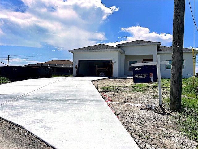 exterior space with a garage