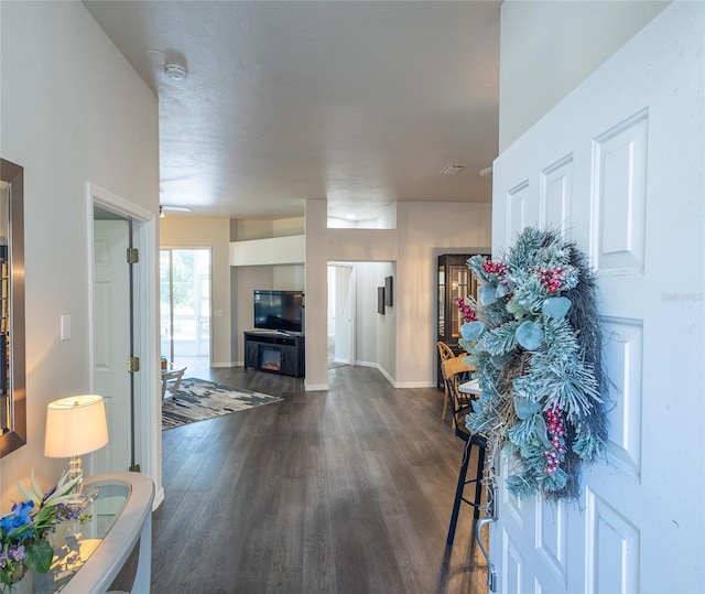 entryway featuring dark wood-type flooring