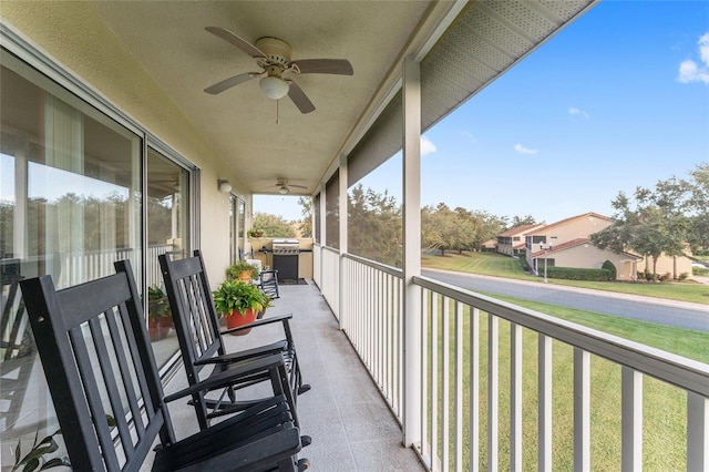 balcony with ceiling fan