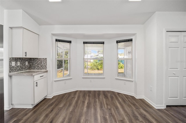 unfurnished dining area with dark hardwood / wood-style floors