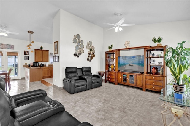 living room with ceiling fan