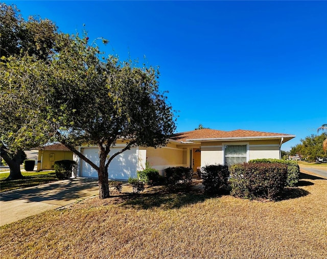 view of front facade with a garage and a front lawn