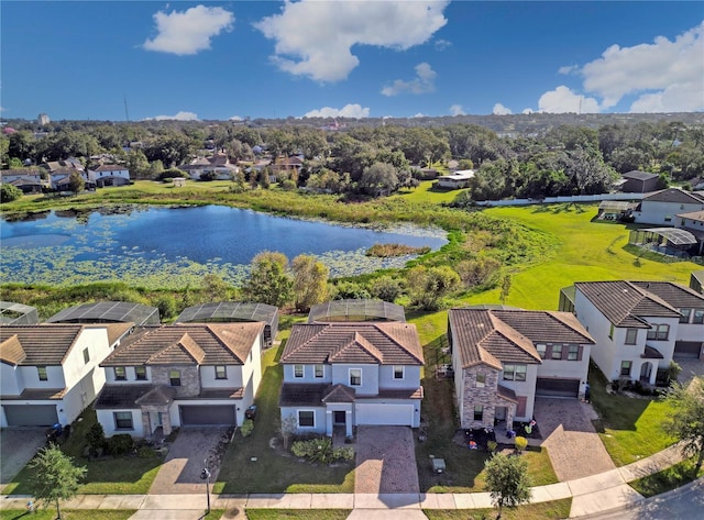 aerial view with a water view