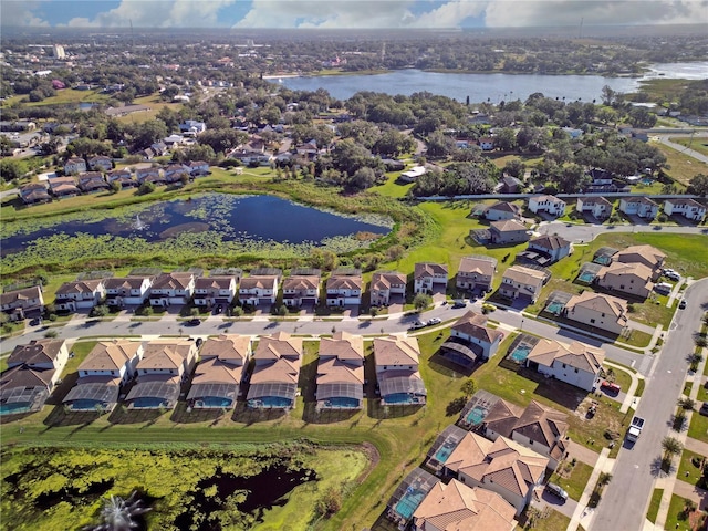 bird's eye view featuring a water view