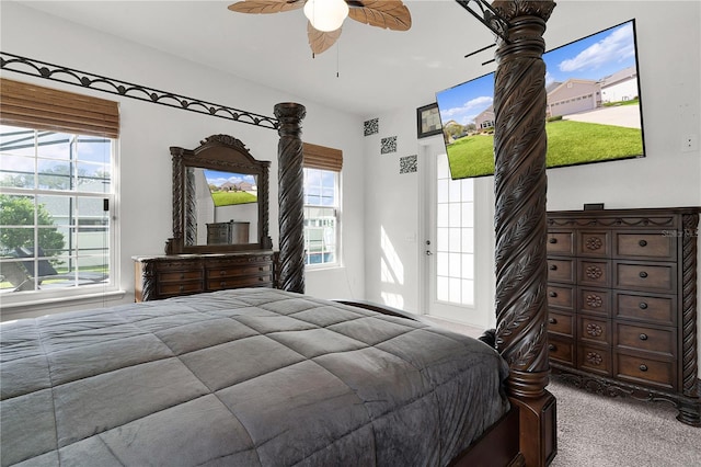 bedroom with carpet floors and ceiling fan