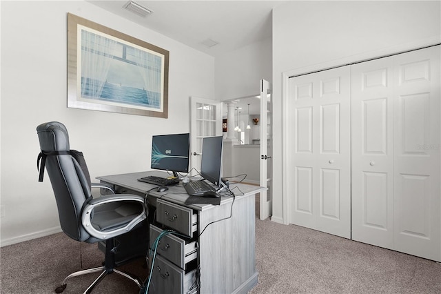 view of carpeted home office