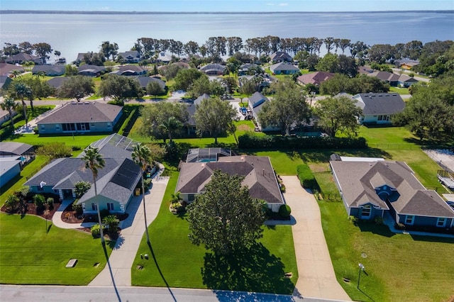 aerial view with a water view