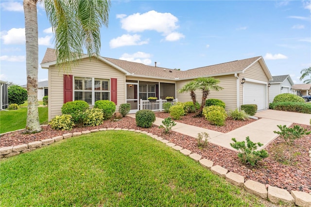 single story home with a front lawn and a garage