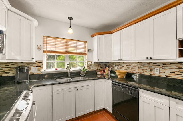 kitchen featuring white cabinets, dishwasher, white range, and sink