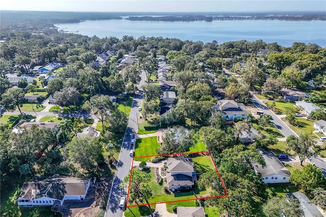 aerial view featuring a water view