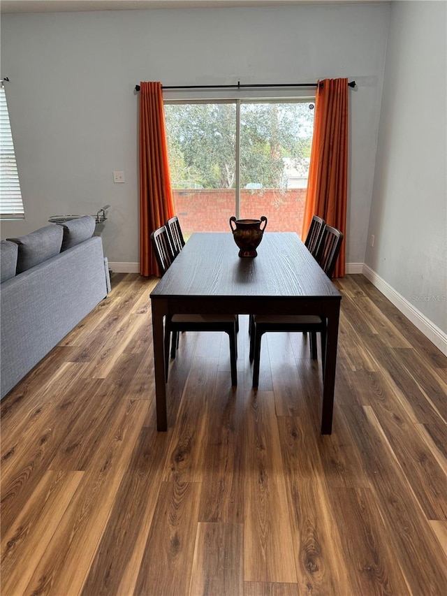 dining space featuring wood-type flooring