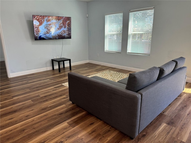 living room with dark wood-type flooring