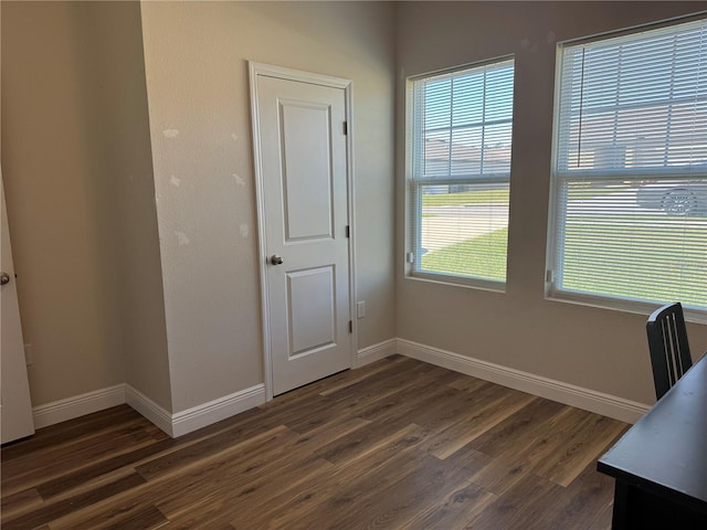 unfurnished room featuring dark wood-type flooring