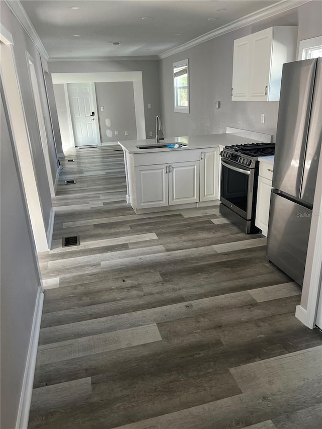 kitchen featuring white cabinets, dark hardwood / wood-style flooring, sink, and appliances with stainless steel finishes