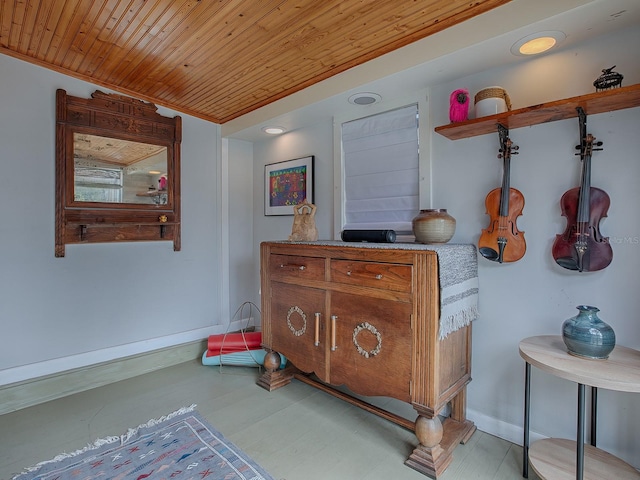 bedroom with wood ceiling