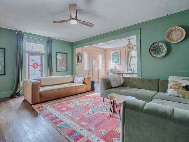 351 W 10th Ave, Mount Dora, FL 32757 - living area featuring healthy amount of natural light, hardwood / wood-style floors, ceiling fan, and baseboards